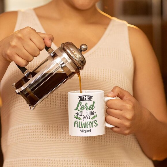 24 the Lord will guide you White Mug,  Personalized, 11oz Coffee Mug - Picture 1 of 4